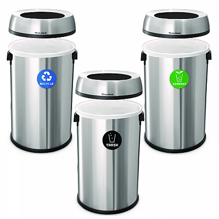 17 Gallon Stainless Steel Open Top Recycling, Trash and Compost Station (47065LRTCO)