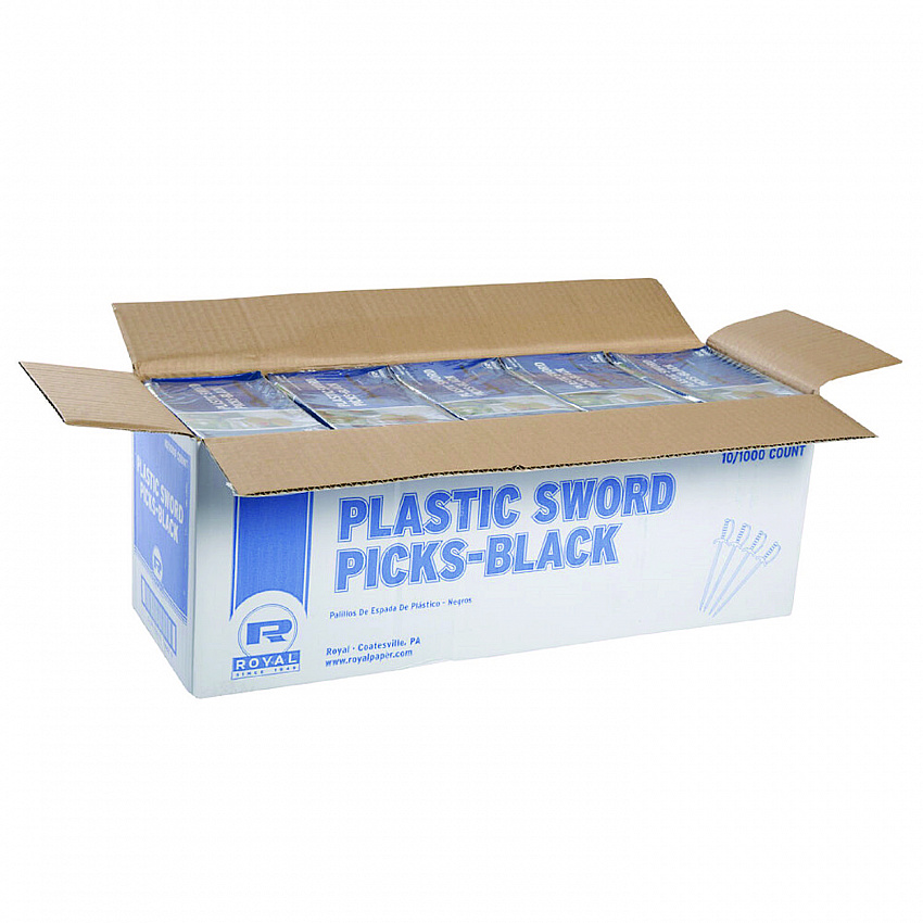 Sword Picks, Plastic, 6", Black, 1,000/Box, 10 Boxes/Carton (RP147BK)