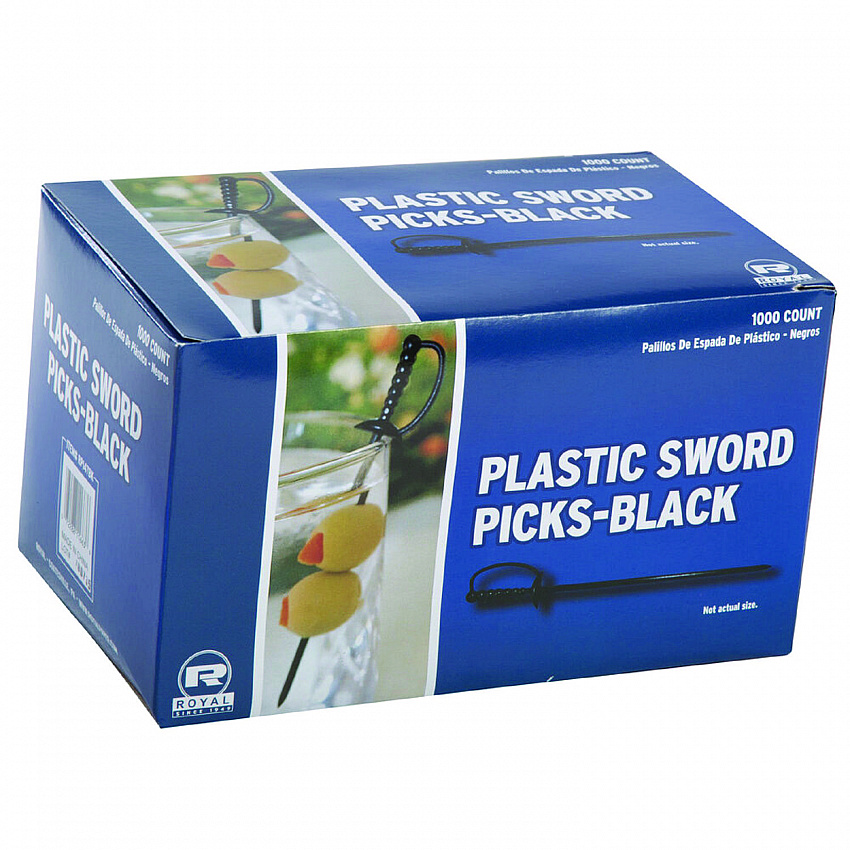 Sword Picks, Plastic, 6", Black, 1,000/Box, 10 Boxes/Carton (RP147BK)