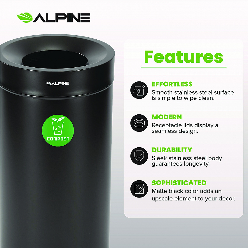 27 Gallon Black Stainless Steel Compost Bin and Trash Can (47527BLKCOT)