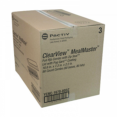 MealMaster Rib Container Base/Lid, 16.6 x 7.3 x 2.3, Black/Clear, Plastic, 80/Carton (YCNC167000DZ)