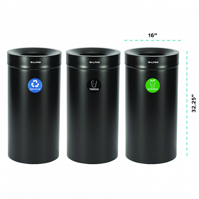 27 Gallon Black Stainless Steel Compost Bin, Recycling Can and Trash Receptacle (47527BLKRTCO)