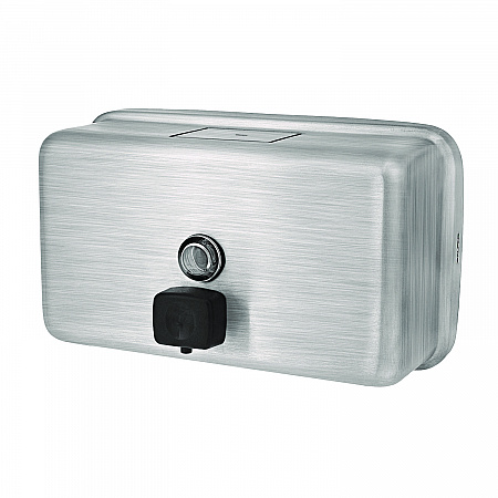 Horizontal Manual Surface-Mounted Stainless Steel Liquid Soap Dispenser, 40 oz, 2.8 x 8.1 x 4.8, Brushed Stainless Steel (ALP424SSB)