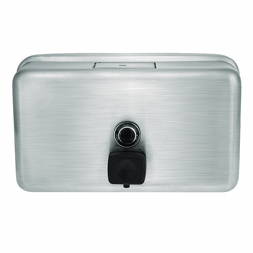 Horizontal Manual Surface-Mounted Stainless Steel Liquid Soap Dispenser, 40 oz, 2.8 x 8.1 x 4.8, Brushed Stainless Steel (ALP424SSB)