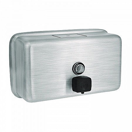 Horizontal Manual Surface-Mounted Stainless Steel Liquid Soap Dispenser, 40 oz, 2.8 x 8.1 x 4.8, Brushed Stainless Steel (ALP424SSB)