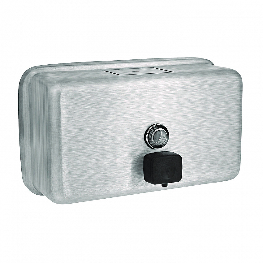 Horizontal Manual Surface-Mounted Stainless Steel Liquid Soap Dispenser, 40 oz, 2.8 x 8.1 x 4.8, Brushed Stainless Steel (ALP424SSB)
