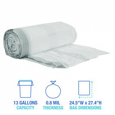 Drawstring Kitchen Bags/Liners, Drawstring, 13 gal, 24