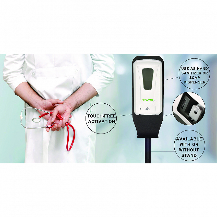 Automatic Foam Hand Sanitizer/Soap Dispenser with Floor Stand, 40 oz, 4.48 x 6 x 45, White (ALP430FS)