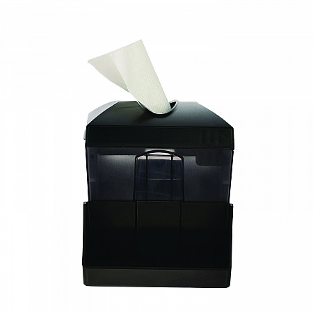 Interfold Table Top Dispenser Napkin Holder with Caddy, 6 x 14.17 x 6.5, Black (ALP4332C)