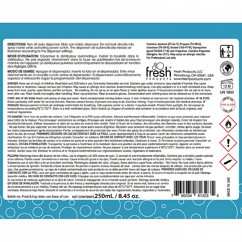 Fusion Metered Aerosols, Cotton Blossom, 8.45 oz Aerosol Spray, 12/Carton (MA12BL)