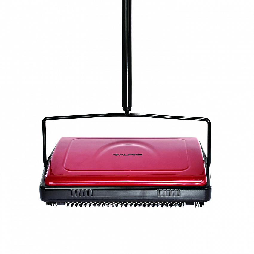 Manual Triple Brush Carpet and Floor Sweeper, 42.5" Handle, Red (ALP469REDNEW)