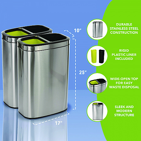 10.5 Gallon Stainless Steel Open Top Dual Compartment Trash Can (ALP470R40L)
