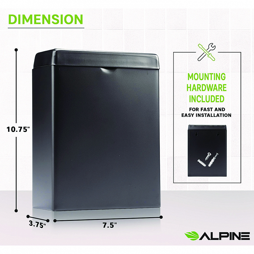 Stainless Steel Wall-Mounted Sanitary Napkin Receptacle, Black (ALP451SSBBLK)