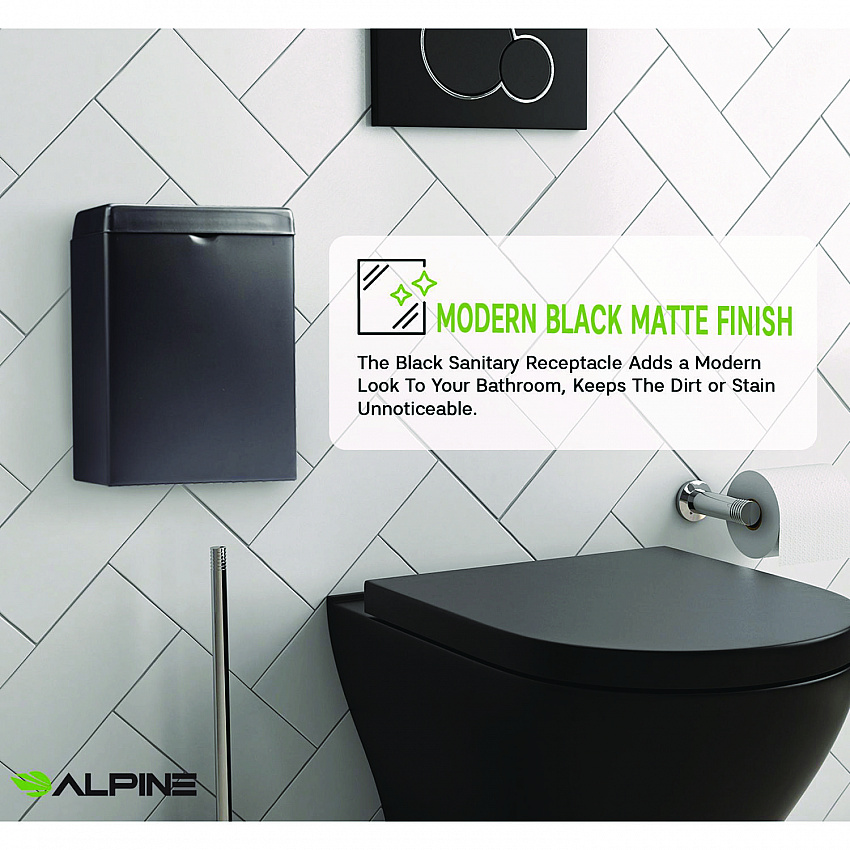 Stainless Steel Wall-Mounted Sanitary Napkin Receptacle, Black (ALP451SSBBLK)
