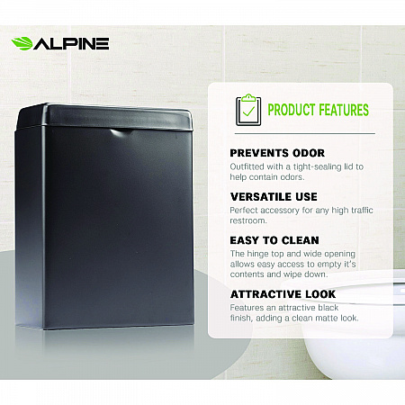 Stainless Steel Wall-Mounted Sanitary Napkin Receptacle, Black (ALP451SSBBLK)