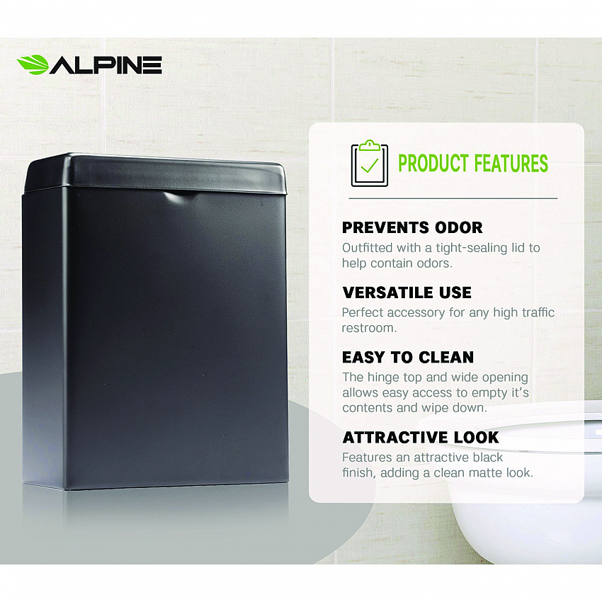 Stainless Steel Wall-Mounted Sanitary Napkin Receptacle, Black (ALP451SSBBLK)