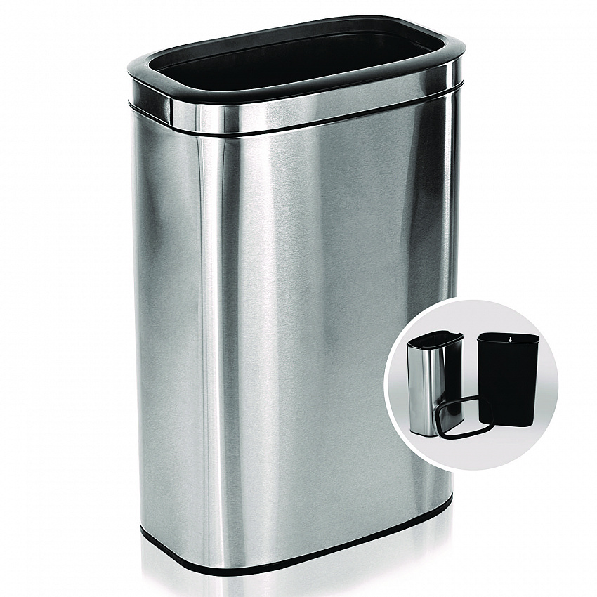 Stainless Steel Rectangular Liner Open Top Trash Can, 10.5 gal, Brushed Stainless Steel (ALP47040L)