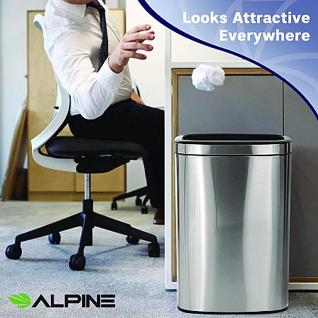 Stainless Steel Rectangular Liner Open Top Trash Can, 10.5 gal, Brushed Stainless Steel (ALP47040L)
