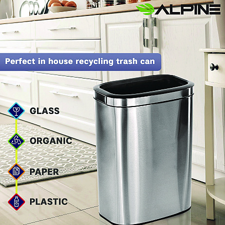 Stainless Steel Rectangular Liner Open Top Trash Can, 10.5 gal, Brushed Stainless Steel (ALP47040L)
