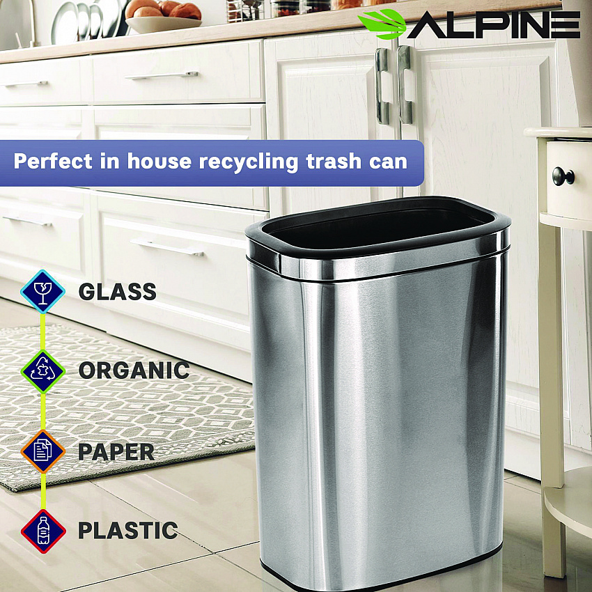 Stainless Steel Rectangular Liner Open Top Trash Can, 10.5 gal, Brushed Stainless Steel (ALP47040L)