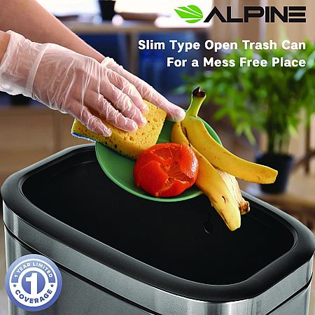 Stainless Steel Rectangular Liner Open Top Trash Can, 10.5 gal, Brushed Stainless Steel (ALP47040L)