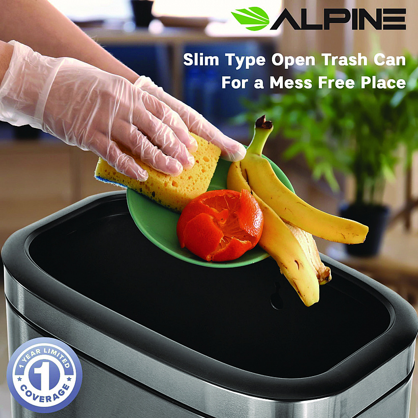 Stainless Steel Rectangular Liner Open Top Trash Can, 10.5 gal, Brushed Stainless Steel (ALP47040L)