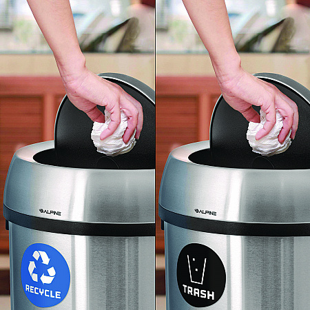 17 Gallon Stainless Steel Indoor Recycling Receptacle and Trash Station Swivel Lids (ALP47065L1RT)
