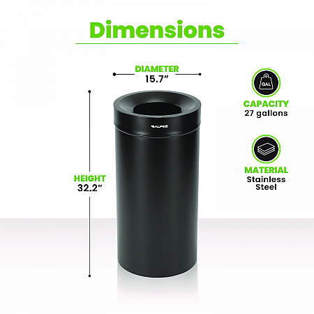 27 Gallon Stainless Steel Commercial Indoor Trash Can, Black (ALP47527BLK)