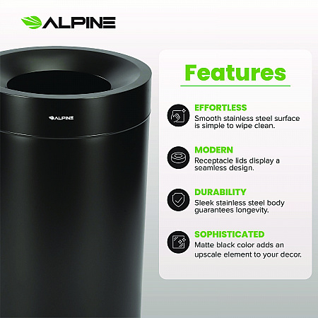 27 Gallon Stainless Steel Commercial Indoor Trash Can, Black (ALP47527BLK)