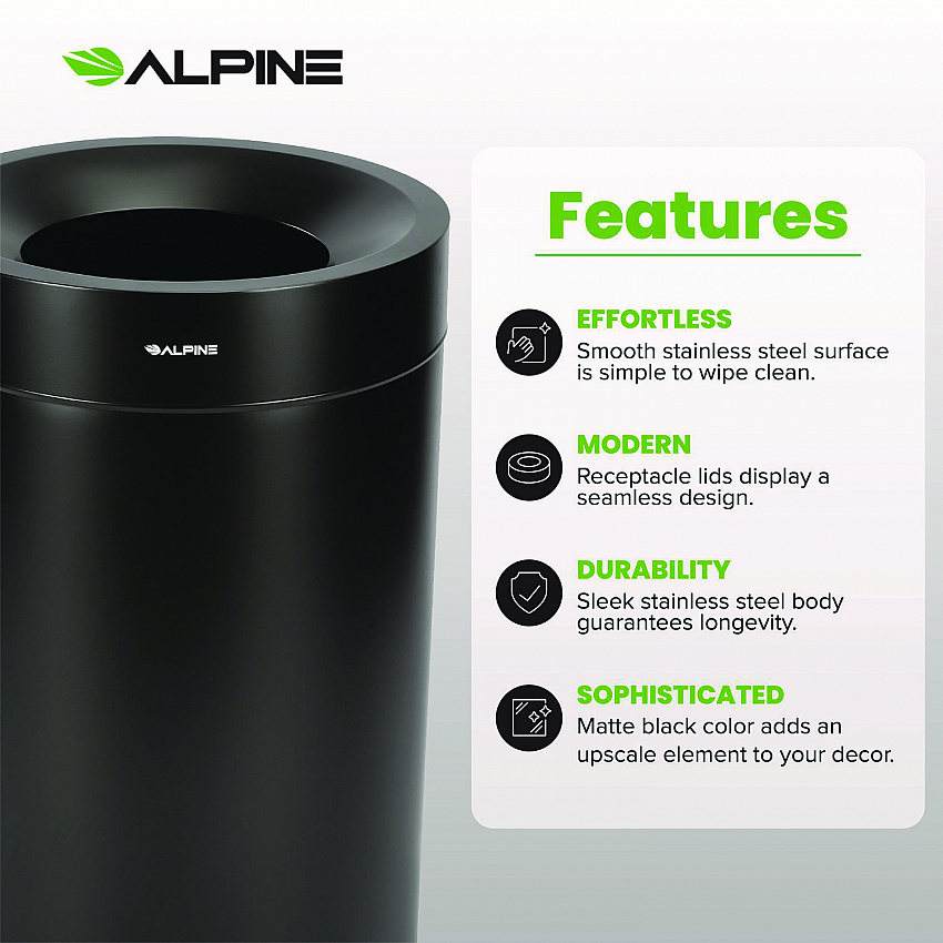 27 Gallon Stainless Steel Commercial Indoor Trash Can, Black (ALP47527BLK)