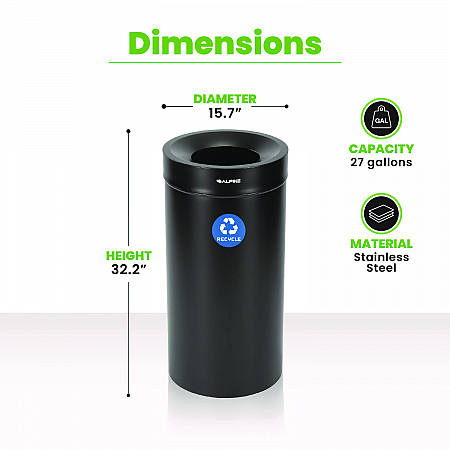 27 Gallon Stainless Steel Recycling Can, Black (ALP47527BLKR)