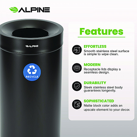 27 Gallon Stainless Steel Recycling Can, Black (ALP47527BLKR)