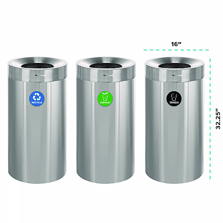 27 Gallon Stainless Steel Compost Bin, Recycling Can and Trash Receptacle, Brushed Stainless Steel (ALP47527RTCO)