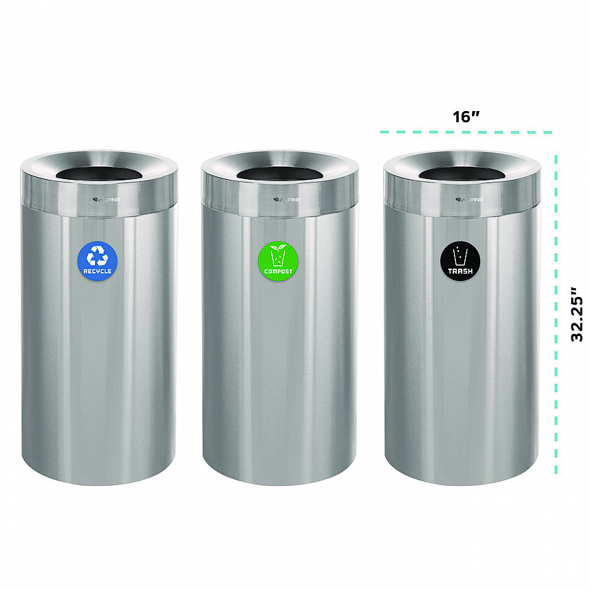 27 Gallon Stainless Steel Compost Bin, Recycling Can and Trash Receptacle, Brushed Stainless Steel (ALP47527RTCO)