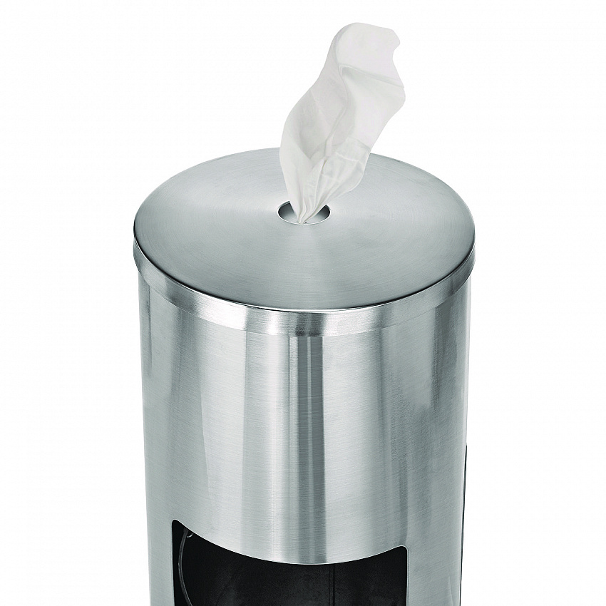 Stainless Steel 7 Gal Trash Can with Gym Disinfecting Wipes Dispenser (ALP4777)