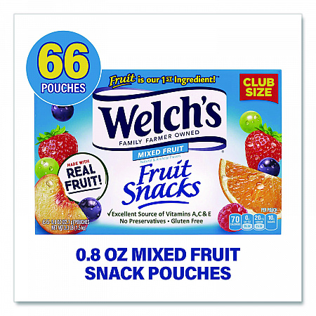 Fruit Snacks, Mixed Fruit, 0.8 oz Pouch, 66 Pouches/Box (20900320)