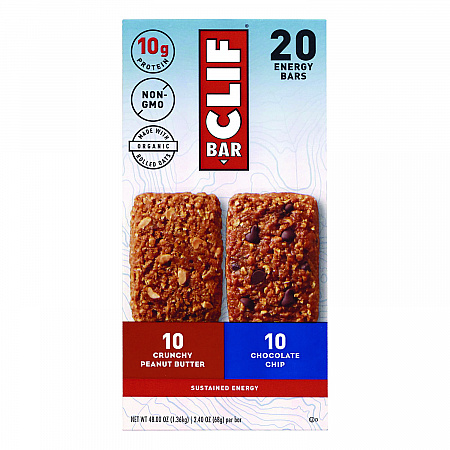 Energy Bar, Variety Pack, Chocolate Chip/Crunchy Peanut Butter, 2.4 oz, 20/Box (22000438)