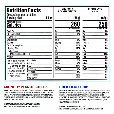 Energy Bar, Variety Pack, Chocolate Chip/Crunchy Peanut Butter, 2.4 oz, 20/Box (22000438)