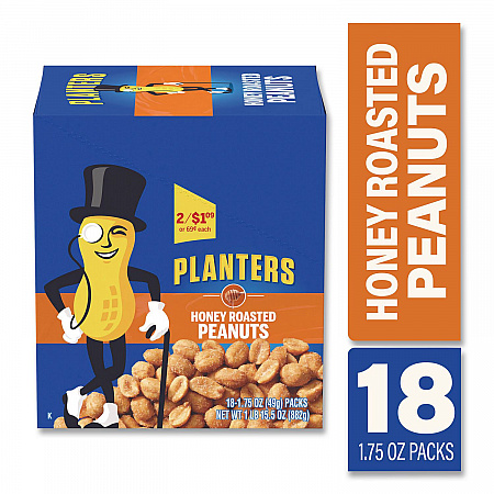 Honey Roasted Peanuts, 1.75 oz Tube, 18/Box (20900625)