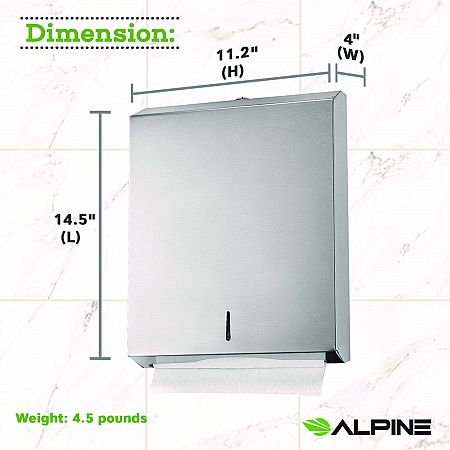 Vertical C-Fold/Multi-Fold Paper Towel Dispenser, 14.5 x 4 x 11.2, Brushed Stainless Steel (ALP480)