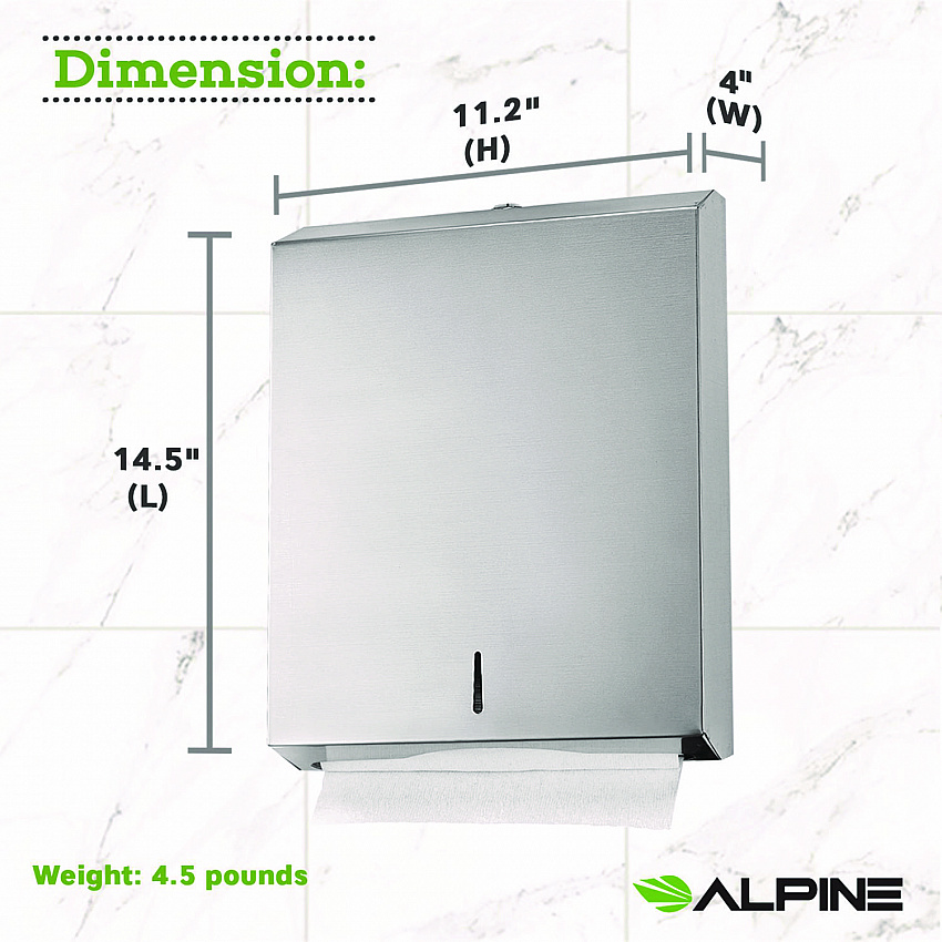 Vertical C-Fold/Multi-Fold Paper Towel Dispenser, 14.5 x 4 x 11.2, Brushed Stainless Steel (ALP480)