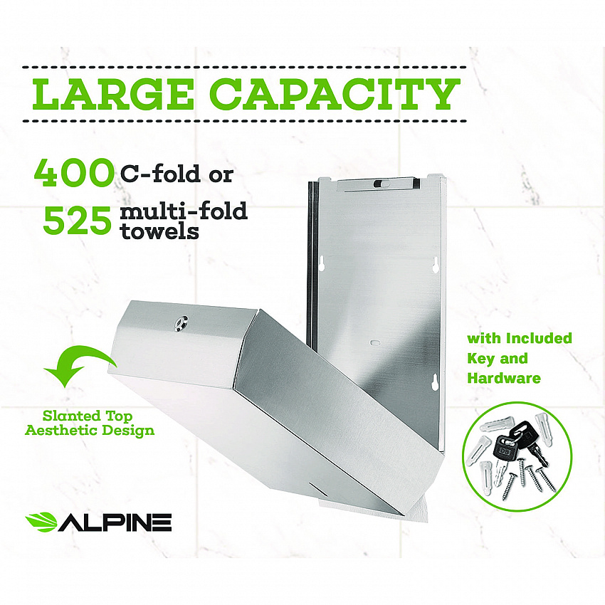 Vertical C-Fold/Multi-Fold Paper Towel Dispenser, 14.5 x 4 x 11.2, Brushed Stainless Steel (ALP480)