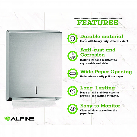 Vertical C-Fold/Multi-Fold Paper Towel Dispenser, 14.5 x 4 x 11.2, Brushed Stainless Steel (ALP480)