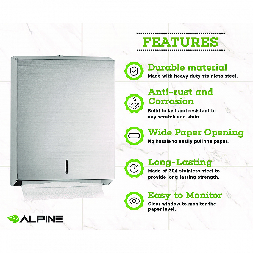 Vertical C-Fold/Multi-Fold Paper Towel Dispenser, 14.5 x 4 x 11.2, Brushed Stainless Steel (ALP480)
