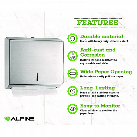 Horizontal C-Fold/Multi-Fold Paper Towel Dispenser, 10.2 x 4 x 11.2, Brushed Nickel (ALP481)