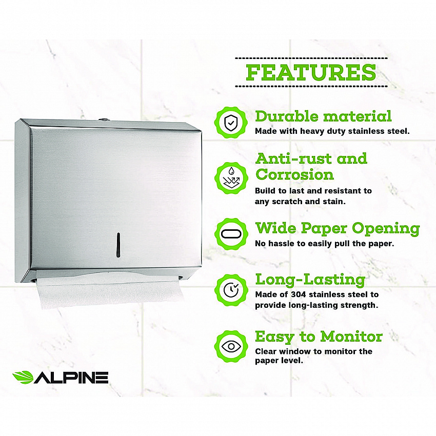 Horizontal C-Fold/Multi-Fold Paper Towel Dispenser, 10.2 x 4 x 11.2, Brushed Nickel (ALP481)