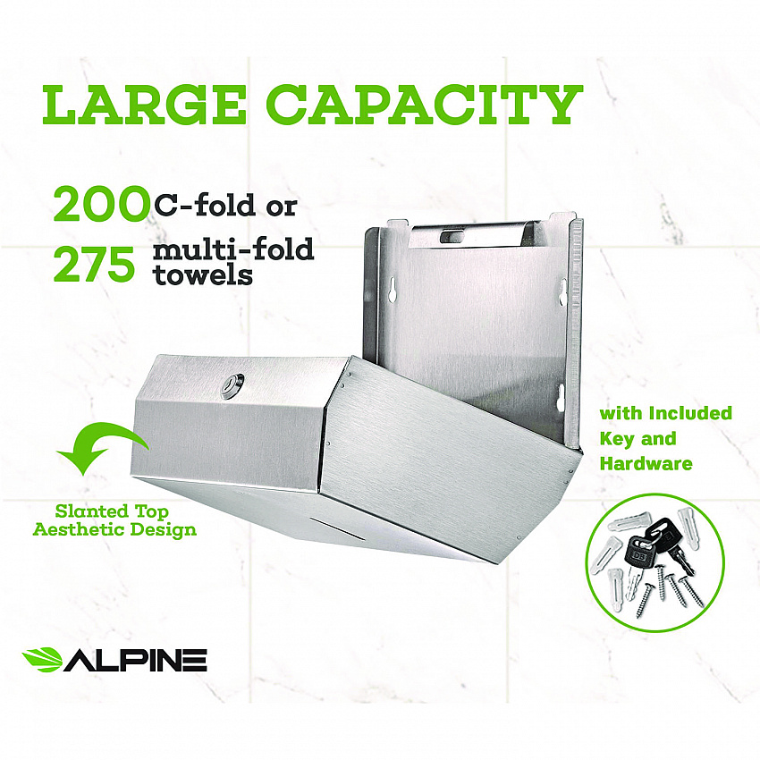 Horizontal C-Fold/Multi-Fold Paper Towel Dispenser, 7.08 x 3.93 x 10.82, Brushed Nickel (ALP481S)