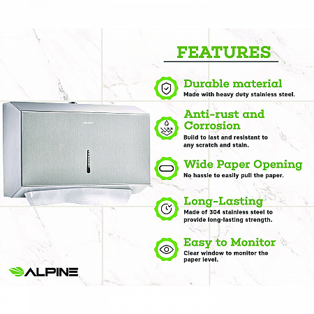 Horizontal C-Fold/Multi-Fold Paper Towel Dispenser, 7.08 x 3.93 x 10.82, Brushed Nickel (ALP481S)