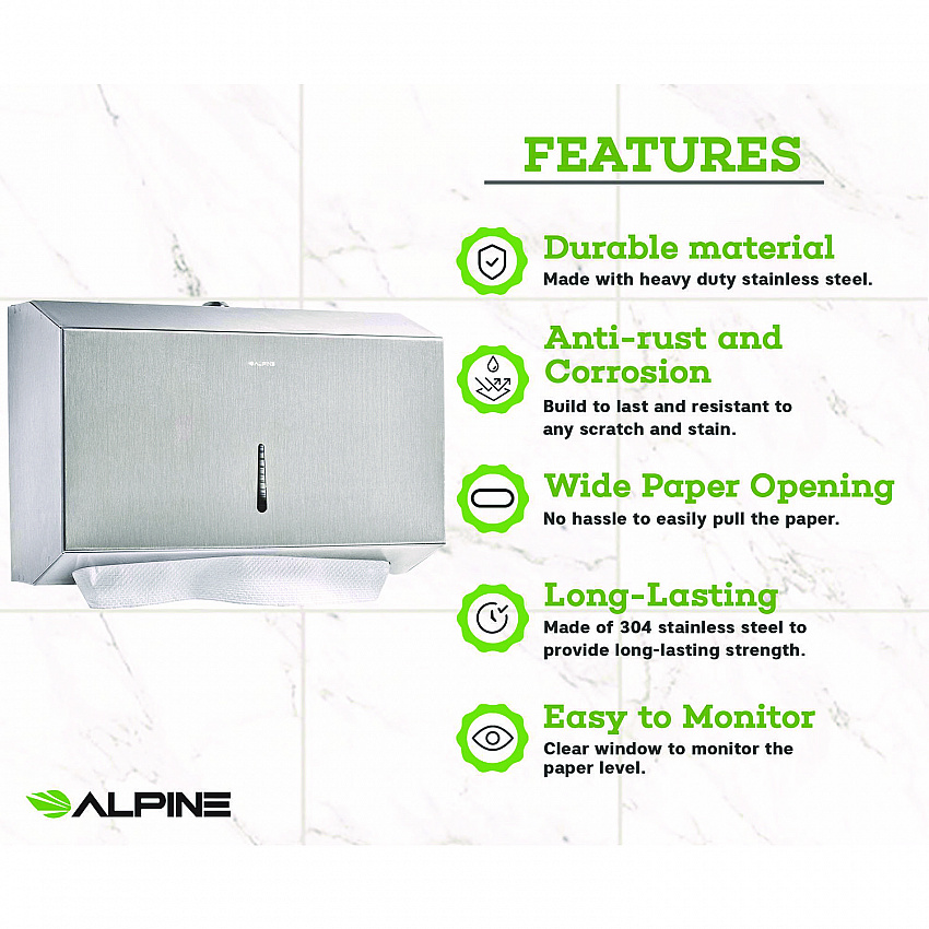 Horizontal C-Fold/Multi-Fold Paper Towel Dispenser, 7.08 x 3.93 x 10.82, Brushed Nickel (ALP481S)