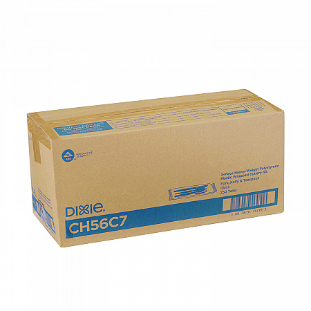 Individually Wrapped Heavyweight Cutlery Set, Fork/Knife/Spoon, Plastic, Black, 250/Carton (CH56C7)